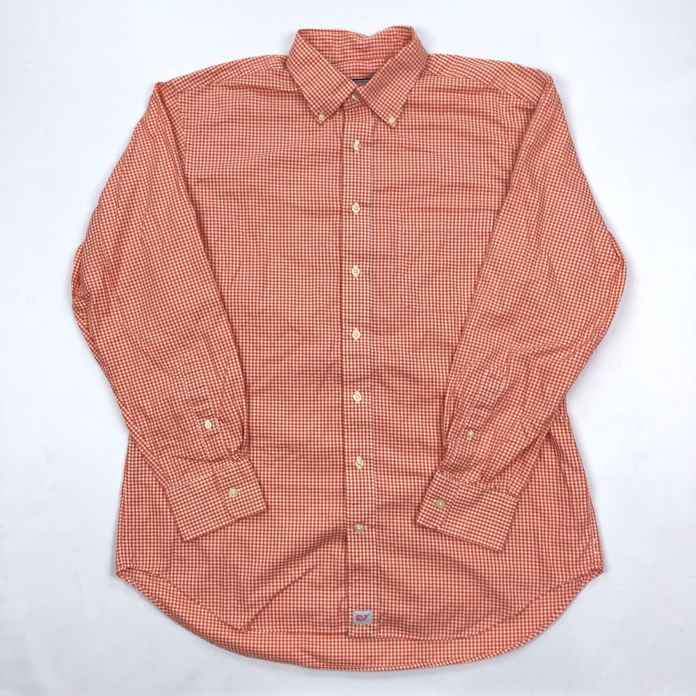 Vineyard Vines Murray Shirt Mens Large Orange White Gingham Button Down Cotton